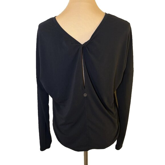 Prana Black Long Sleeve Crew Neck Top Twist Open Back Women's Size Small #263 - Picture 2 of 7